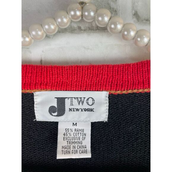 JTWO New York 90s Vintage Vibrant Black Cardigan Rooster Embroidery And Beaded W - Picture 3 of 9
